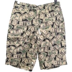 Loudmouth Golf Mens Dollar Bill Print Shorts Size 32 Green Money Casual Caddy
